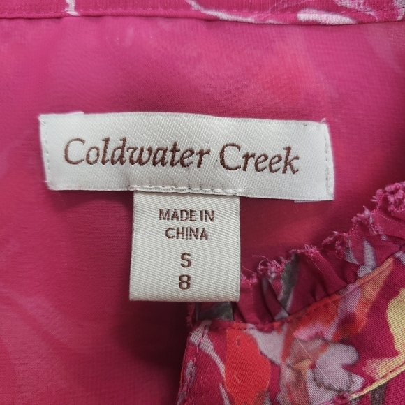Coldwater Creek Magenta Sheer Fully Lined V- Ruffle Neck Women's Blouse Size S - Picture 7 of 7